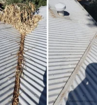Here’s a project photo of a cleaned steel roof gutter in Cincinnati, OH, with all leaves removed.
