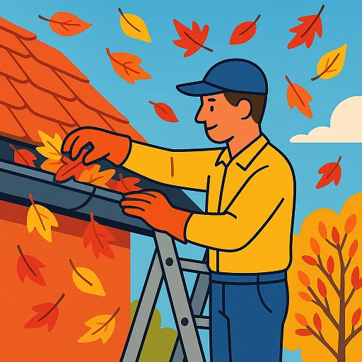 Gutter leaf clearing Technician clearing leaves from a gutter